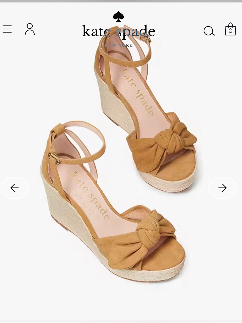 kate spade “Tianna” Platform Suede Espadrille Wedge Sandal & Knot Detail - Sz 11